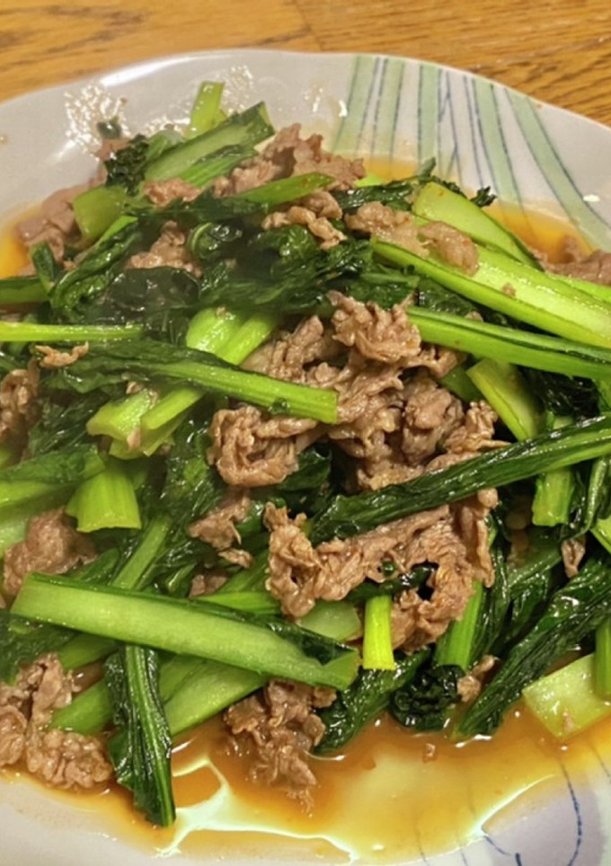焼肉のタレで小松菜と牛細切れの炒めもの-レシピのメイン写真