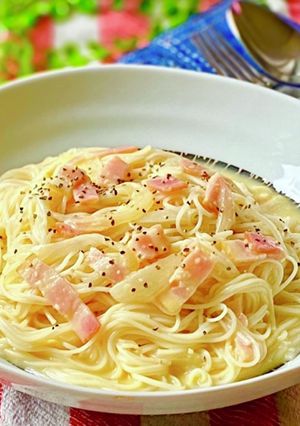 簡単レンチン☆冷製カルボナーラそうめん-レシピのメイン写真