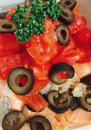 レンジで簡単！鮭のコンソメトマト仕立て-レシピのメイン写真