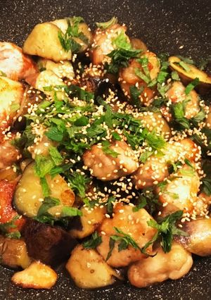 鶏もも肉と茄子のポン酢炒め-レシピのメイン写真