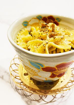 ショートパスタのなめ茸ブラマヨ-レシピのメイン写真