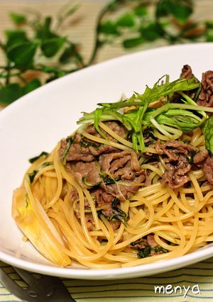 牛肉と水菜のすき焼きパスタ-レシピのメイン写真