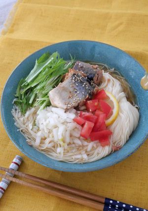さばの味噌煮の中華風そうめん-レシピのメイン写真