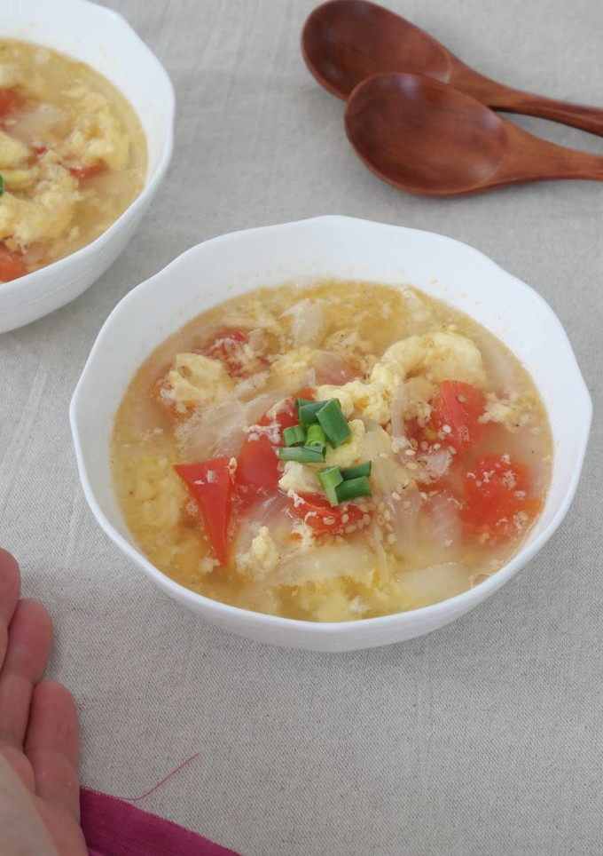 すぐできる！トマトと玉ねぎ卵の中華スープ-レシピのメイン写真