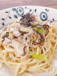 豚しゃぶと塩昆布のクリームパスタ-レシピのメイン写真