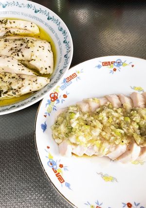 低温調理器で鶏ササミコンフィ&蒸し鶏-レシピのメイン写真