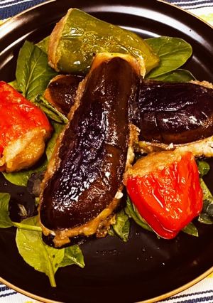 茄子ハサミ揚げとピーマン肉詰め揚げ-レシピのメイン写真