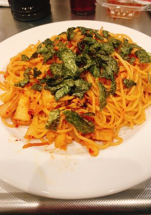 行っけー!焼うどん風☆キムチパスタだ!-レシピのメイン写真