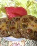 レンコンの大葉ひき肉はさみ焼き！甘辛だれ