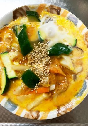 根菜チクワ豚キムチ丼味スペインオムレツ風-レシピのメイン写真