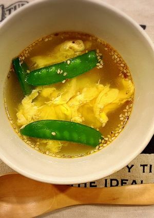 絹さやと卵のピリ辛スープ♪-レシピのメイン写真