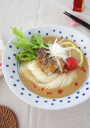 さばの味噌煮のピリ辛ごまそうめん-レシピのメイン写真