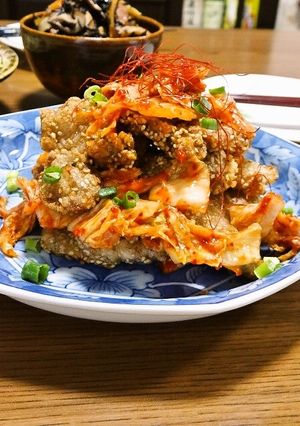 豚唐揚げのキムチまみれで豚キムチ-レシピのメイン写真
