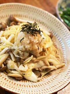 キノコとネギのおろしバター醤油パスタ-レシピのメイン写真