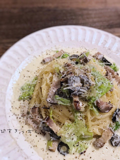 ベーコンレタスオリーブのクリームソース-レシピのメイン写真