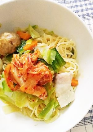 ワンボールパスタ☆キムチカルボナーラ-レシピのメイン写真