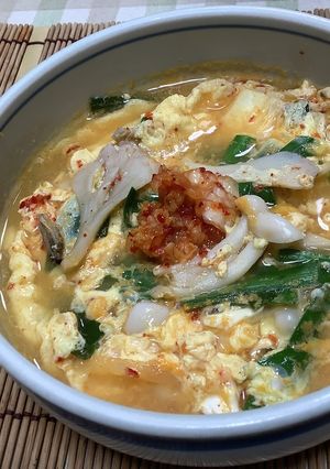 きのこたっぷり・卵ふわふわキムチスープ-レシピのメイン写真