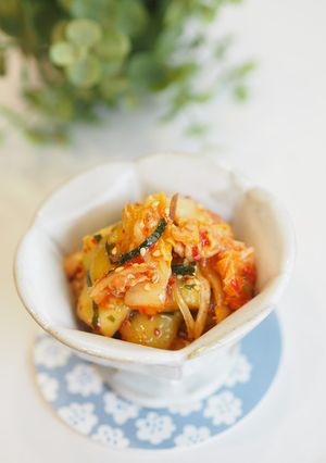 レンジで簡単☆蒸し茄子のキムチ和え-レシピのメイン写真
