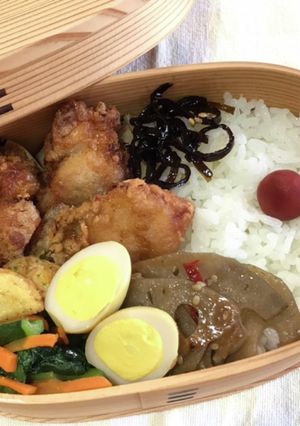 朝作るのは3品！から揚げ、ポテト弁当！-レシピのメイン写真