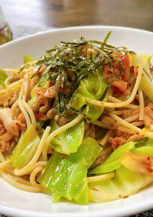 冷たいキムチ納豆スパゲッティ-レシピのメイン写真