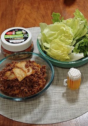挽き肉と本技 凄旨キムチ炒めのレタス包み-レシピのメイン写真