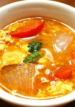 新玉葱とトマトのかきたまのお味噌汁-レシピのメイン写真