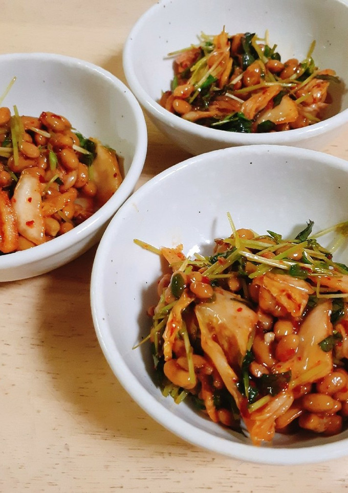 簡単！本技凄旨キムチと納豆と豆苗の和え物-レシピのメイン写真