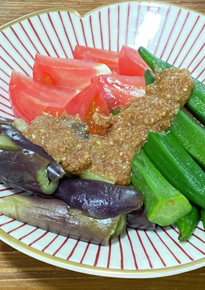 茹で茄子とオクラとトマトの梅ごまだれ-レシピのメイン写真