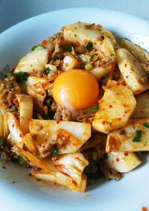 簡単スタミナ☆長芋と豚挽肉のキムチ炒め-レシピのメイン写真