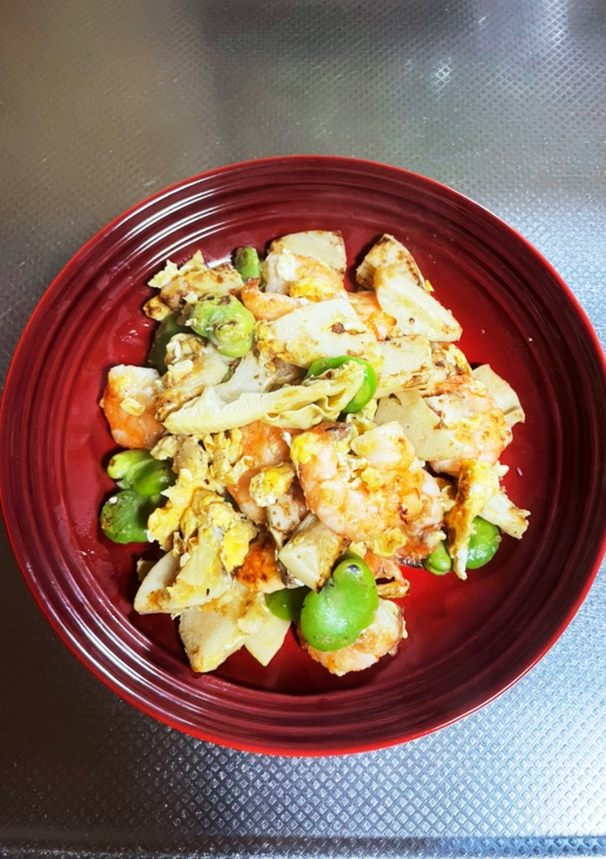 #春野菜 そら豆とたけのこのエビ卵とじ-レシピのメイン写真