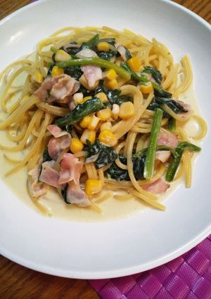 彩り豊か♪ほうれん草のスープパスタ-レシピのメイン写真