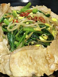 空芯菜と豆もやし炒め 豚しゃぶ添え-レシピのメイン写真