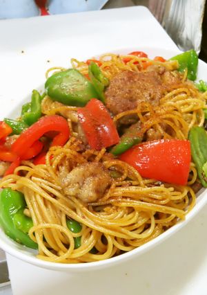 パスタでチンジャオロースー味の焼きそば-レシピのメイン写真