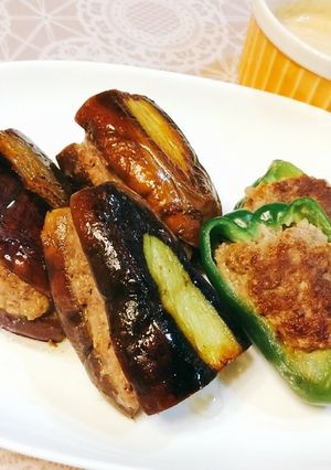 小麦粉なし☆ピーマンと茄子の肉詰め-レシピのメイン写真