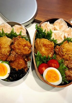 のっけ弁当(中高生男子兄弟弁当)唐揚げ-レシピのメイン写真