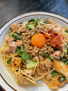 豚キムチ納豆パスタ-レシピのメイン写真