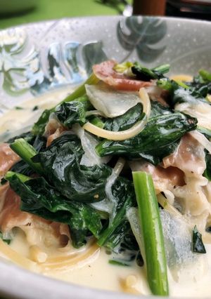 新玉ねぎとほうれん草&生ハムのパスタ-レシピのメイン写真
