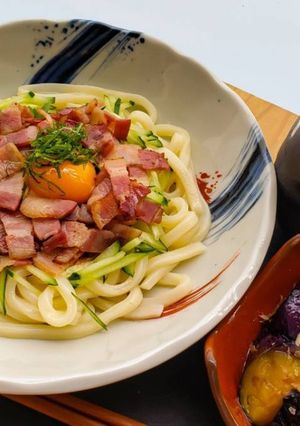 ベーコンと冷やし温玉ぶっかけうどん-レシピのメイン写真