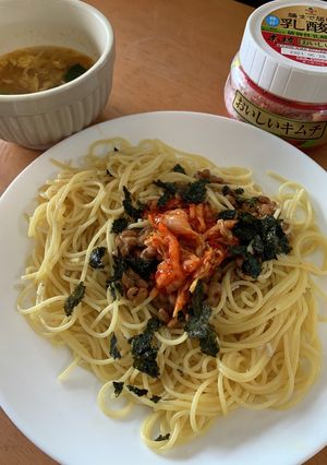 本技おいしいキムチで納豆パスタ-レシピのメイン写真