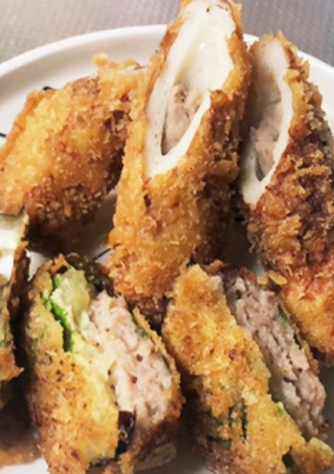 肉詰めちくわとナスと大葉のはさみ揚げ-レシピのメイン写真