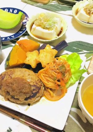 ハンバーグメインの夕飯メニュー-レシピのメイン写真