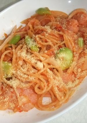 そら豆と魚肉ソーセージのキムチパスタ-レシピのメイン写真