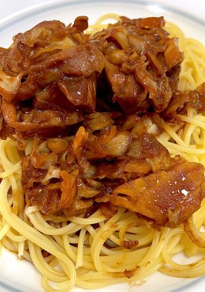 鶏味噌甘辛煮込み乗せパスタ-レシピのメイン写真