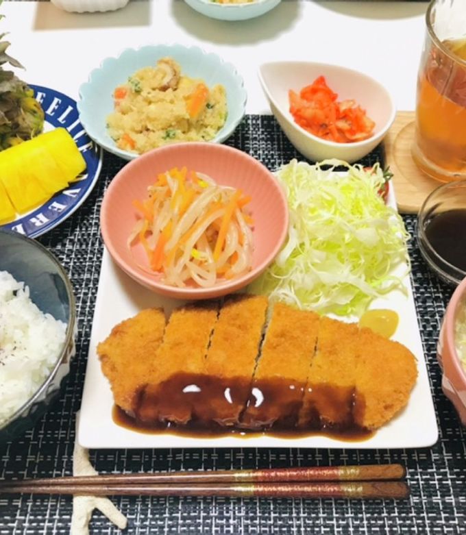 とんかつメインで夕飯の献立・バランスご飯-レシピのメイン写真