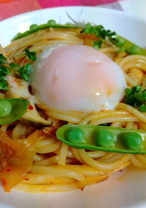 サバ缶・キムチ・エリンギのパスタ-レシピのメイン写真