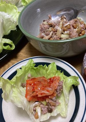 納豆&豚挽肉でヘルシーレタス巻き豚キム-レシピのメイン写真