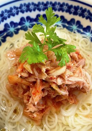 ツナとキムチの冷かけ白だし素麺-レシピのメイン写真