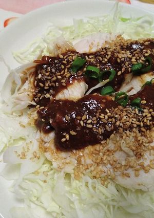 レンチン♪蒸し鶏の味噌ダレがけ♪-レシピのメイン写真