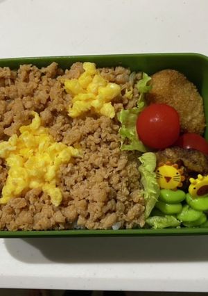 子どもの弁当☆鶏そぼろの盛り方参考に-レシピのメイン写真