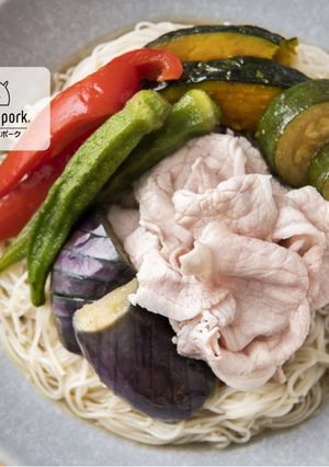 豚しゃぶとなすはこれ！夏野菜のっけ素麵-レシピのメイン写真